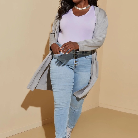 Plus ASHLEY STEWART Gray Open Front Cardigan Sweater 22/24 - Picture 4 of 5